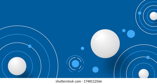 Fondo geométrico 3D. Resumen de fondo azul con esferas y círculos. Formas geométricas de ilustración vectorial.