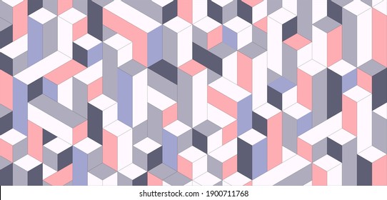 Geometric background of 3d blocks. Abstract multicolored pattern in pastel colors. Vector illustration.