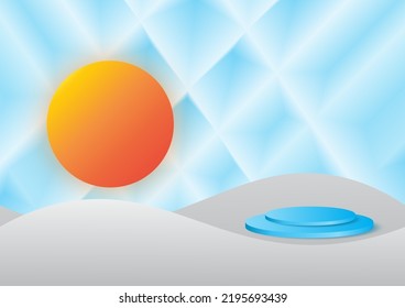 geometric background  abstract 3d podium circle  blue sun yellow orange red.presentation show poduct ,presenting natural Impressive presentations background works Contrasting with attractive white.