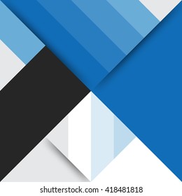 Geometric background. Abstract blue, black and white geometrically shaped overlap layer three-dimensional background texture. Vector wallpaper, cover, poster design with copy space
