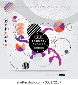 Geometric background. Abstract background of circles, arcs, lines and segments. Background colorful.