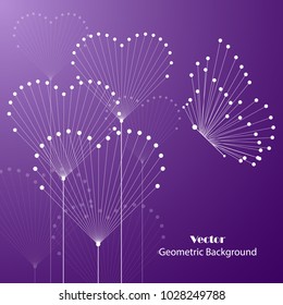 Geometric background with abstract flowers in a shape of hearts and butterfly. Vector illustration.