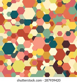 Geometric background, abstract hexagonal retro pattern vector