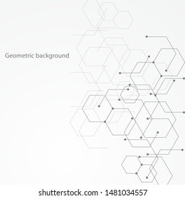 Geometric background from abstract hexagons of connected lines and dots. Vector illustration.