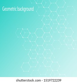Geometric background from abstract hexagons connected by dots and lines. Vector illustration.