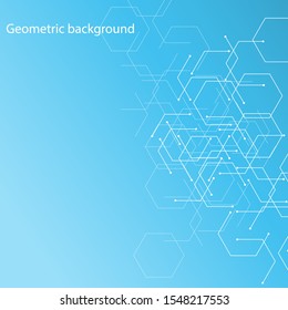 Geometric background from abstract hexagons connected by dots and lines. Vector illustration.