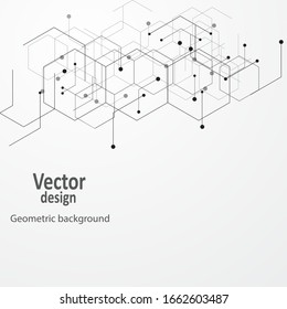 Geometric background of abstract hexagons connected by dots and lines. Vector illustration.