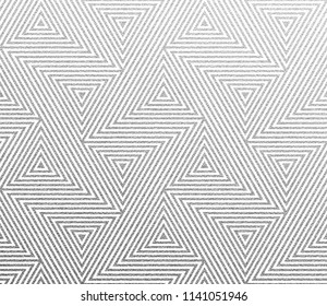 Geometric background with abstract linear cubes and triangles pattern. Vector silver foil texture with linear glittery pattern on white