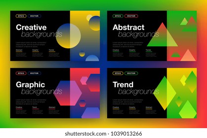 Geometric background with abstract shapes on black background in trendy style. For cover template design or mockup brochure
