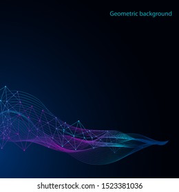 Geometric background from abstract waves and dots connected by lines. Vector illustration.