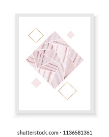 Geometric background with agate texture and gold rhombuses.