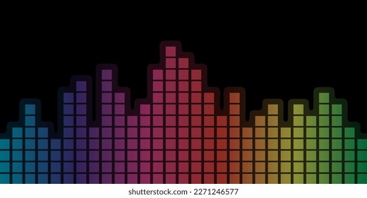 geometric background arrangement of the squares that form a mixer amplifier illustration, with sparkling colors, on a dark background, such as spectrum, digital music, equalizer, eye-catching design svg