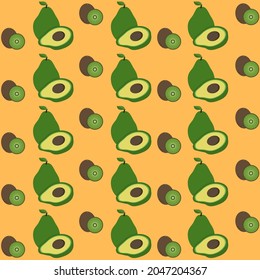 Geometric background with avocado and kiwi on the grid. vector illustration