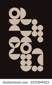 Geometric background in beige and brown shades inspired by the Midcentury modern design style. Graphical illustration for a unique wall decor, textiles and interior design.