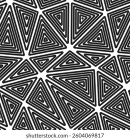 Geometric background with big triangles in a repeated pattern. Black and white style. Seamless vector illustration.