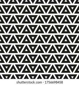 Fondo geométrico. Triángulos negros sobre fondo blanco. Textura para impresión, textil, envasado. Ilustración vectorial.