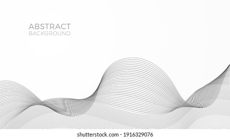Geometric background with black waves, modern linear web template, abstract frequency banner. A landscape made with fine curved lines.