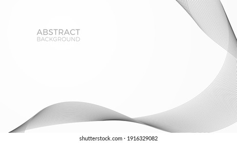 Fondo geométrico con ondas negras, plantilla de web lineal moderna, banner de frecuencia abstracta. Cinta hecha con líneas finas y curvadas.