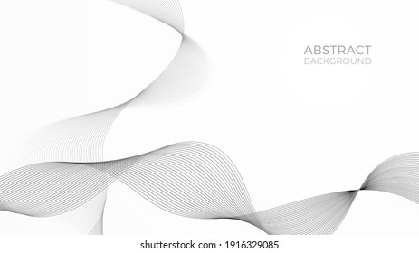 Geometric background with black waves, modern linear web template, abstract frequency banner. Two intersecting ribbons of thin curved lines.