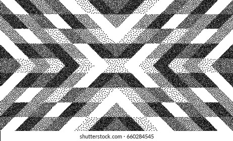 Geometric background. Black and white grainy dotwork design. Pointillism pattern. Stippled vector illustration.