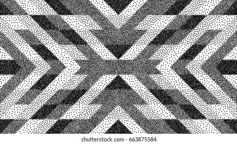 Geometric background. Black and white grainy dotwork design. Pointillism pattern. Stippled vector illustration.