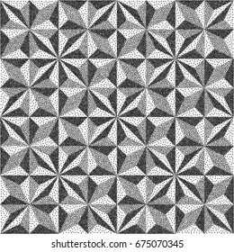 Geometric background. Black and white grainy design. Stippling effect. Vector illustration. Pointillism pattern. 