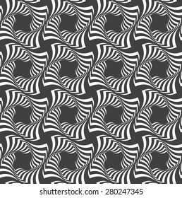 Geometric background with black and white stripes. Seamless monochrome  pattern with zebra effect.Alternating black and white wavy striped crosses in row.