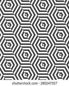 Geometric background with black and white stripes. Seamless monochrome  pattern with zebra effect.Alternating black and white diagonally cut hexagons.