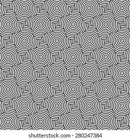 Geometric background with black and white stripes. Seamless monochrome  pattern with zebra effect.Alternating black and white wavy circle striped each squares.