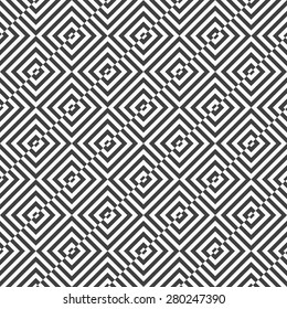Geometric background with black and white stripes. Seamless monochrome  pattern with zebra effect.Alternating black and white diagonally cut squares.