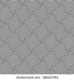 Geometric background with black and white stripes. Seamless monochrome  pattern with zebra effect.Alternating black and white wavy thin striped squares.