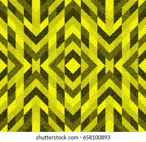 Geometric background. Black and yellow grainy dotwork design. Pointillism pattern. Stippled vector illustration.