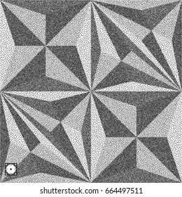 Geometric background. Black and yellow grainy dotwork design. Pointillism pattern. Stippled vector illustration.