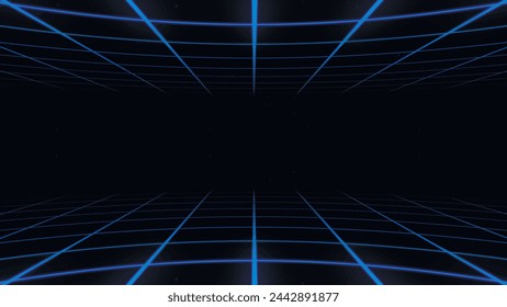 Fondo geométrico de líneas abstractas azules. Secuencia de datos. Efecto Movimiento. En una jaula. Referencia 3D retro mesh. Ilustración de vector