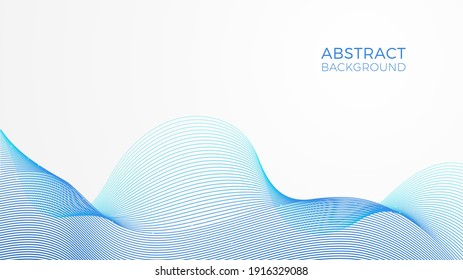 Geometric background with blue waves, modern linear web template, abstract frequency banner. A landscape made with fine curved lines.