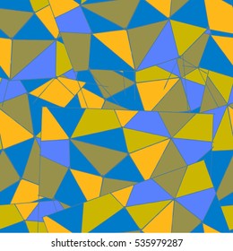 Geometric background of blue, yellow triangles