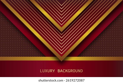 Geometric background with bold red and maroon tones accented by sharp golden lines. Luxury style vector illustration