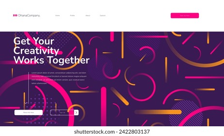 Geometric background bright colors and dynamic shape compositions website Landing Page. Template for websites, or apps. Modern design.