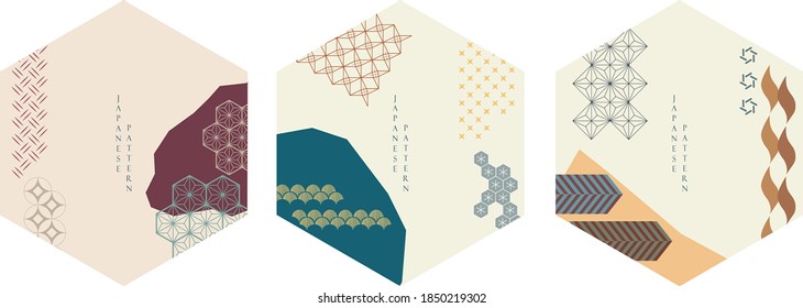 Geometric background with Brush stroke texture vector. Japanese template with art abstract splatter illustration. 