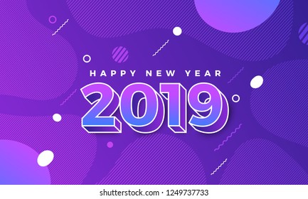 Geometric background btight color. Template design poster banner website.Greeting card with inscription Happy New Year 2019. Vector Illustrations.