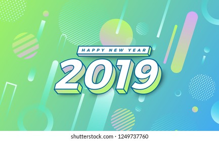 Geometric background btight color. Template design poster banner website.Greeting card with inscription Happy New Year 2019. Vector Illustrations.