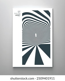 The geometric background by stripes. Black and white modern pattern with optical illusion. 3d vector illustration for brochure, annual report, magazine, poster, presentation, flyer or banner.