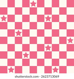 Geometric background. Checkered seamless pattern with stars. Abstract vector wallpaper. Chess board allover print for fabric, textile, paper, stationery, packaging, wrapping, polygraph