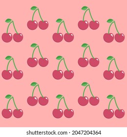Geometric background with cherries on the grid. vector illustration