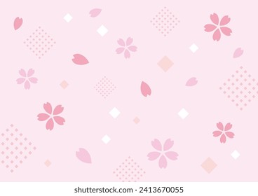 Fondo geométrico con flores y pétalos de cerezo, ilustración vectorial
