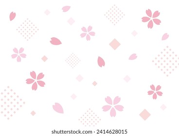 Geometric background with cherry blossoms and petals, vector illustration