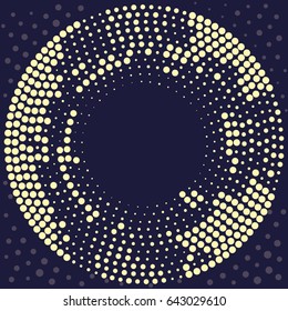 Geometric background with circle of dots. Halftone. Bright style. Empty place for headline or some text.