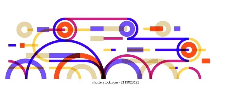Geometric background with circles and lines vector art, abstract composition technical plan, flat minimal techno system.