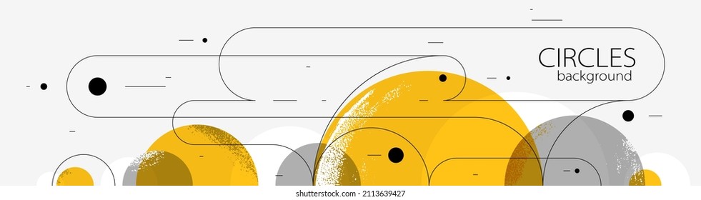 Geometric background with circles and lines vector art, abstract composition technical plan, flat minimal techno system.