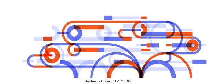 Geometric background with circles and lines vector art, abstract composition technical plan, flat minimal techno system.